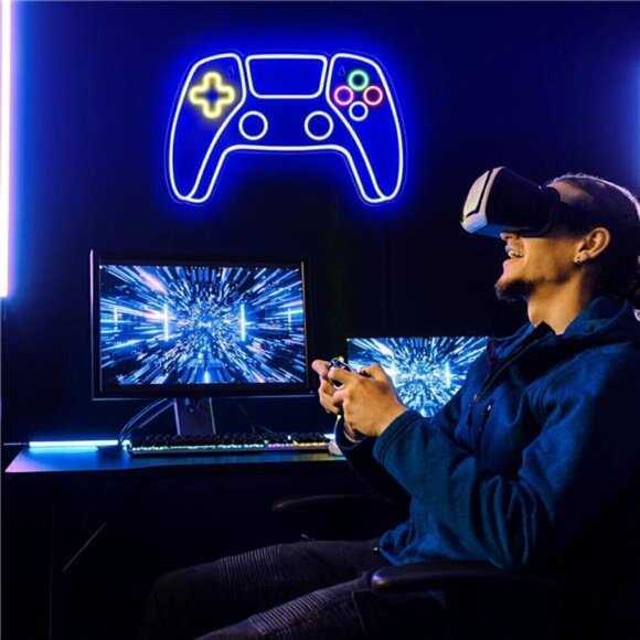 Gamer Neon LED Sign Game Controller Room Decor Gaming Console System Retro Blue - Picture 5 of 8
